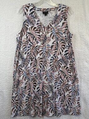 J Jill Wearever Collection Dress Womens L Petite Multicolor Leaf V-Neck Pockets